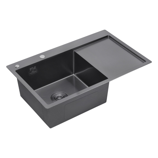 Кухонна мийка Kroner KRP Schwarze - 7849LHM PVD (3.0/1.0 мм) крило праворуч
