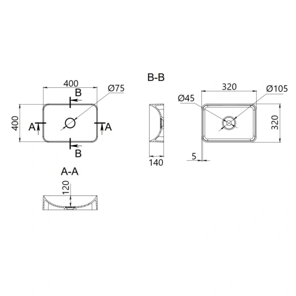 Раковина накладна квадратна 400х400х140 мм, Qtap Kolibri