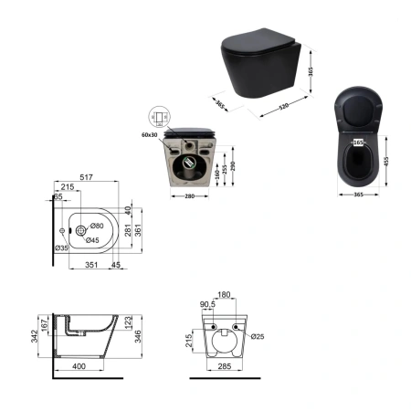 Комплект Qtap Scorpio Matt Black 2 в 1: унітаз підвісний Ultra Quiet + біде підвісне