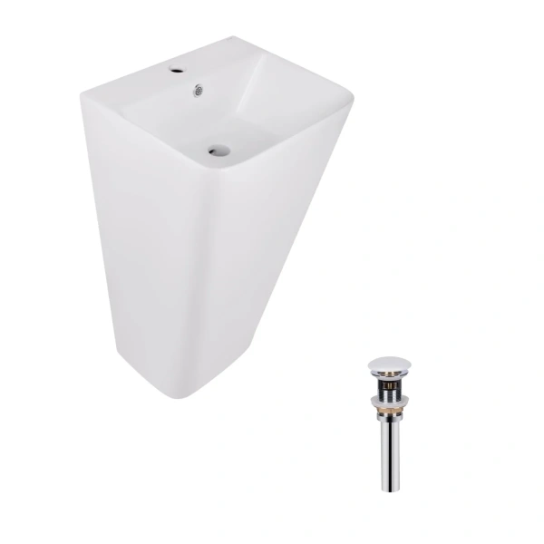 Комплект Qtap Tern: Раковина напольна моноблок 440х380х830 мм White + Донний клапан PU02O