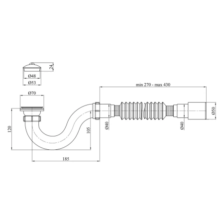 Сифон для душового піддона Kroner 1/2"х40/50 мм прямоточний