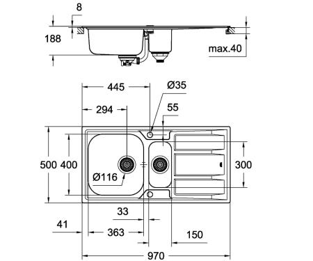 Фото Мийка для кухні з ексцентриком GROHE K-SERIES K 400