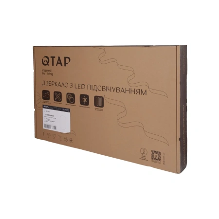 Дзеркало Qtap Scorpio (SC1) з LED-підсвічуванням Touch, з антизапотіванням, з димером, рег. темп. кольору (3000-6500K) Black