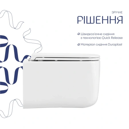 Унітаз підвісний Qtap Gemini Ultra Quiet 485×340×350 мм, White, з сидінням Slim Duroplast / Soft-close / Quick Release