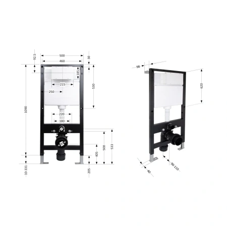 Інсталяція для підвісного унітазу Qtap Standard 1120/1320x500x160/220 мм, 18/23 см,