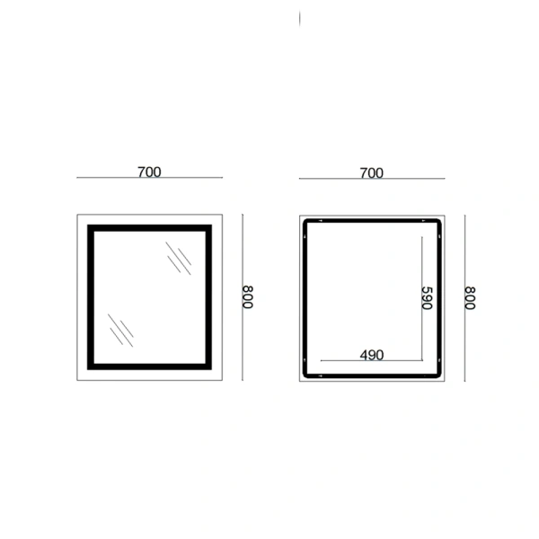Дзеркало настінне прямокутне 700х800 з LED-підсвічуванням, з антизапотіванням Lidz Kubis