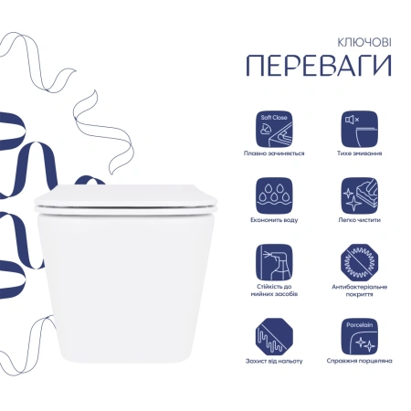 Унітаз підвісний у білому кольорі 490х360х290 з сидінням з мікроліфтом Slim Duroplast Qtap Crow