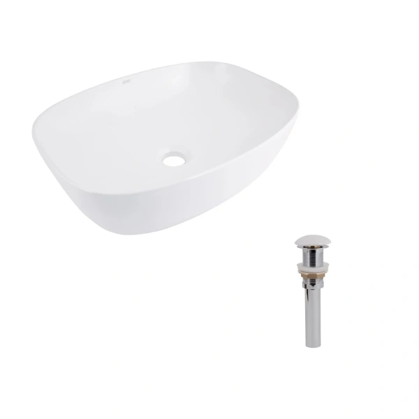 Комплект Qtap Cardinal: Раковина накладна 600x380x140 мм, White, овальна + Донний клапан Pop-up PU02