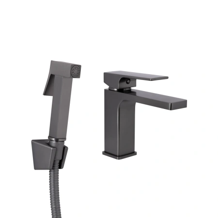 Змішувач для раковини з гігієнічним душем у кольорі збройна сталь Qtap Gemini