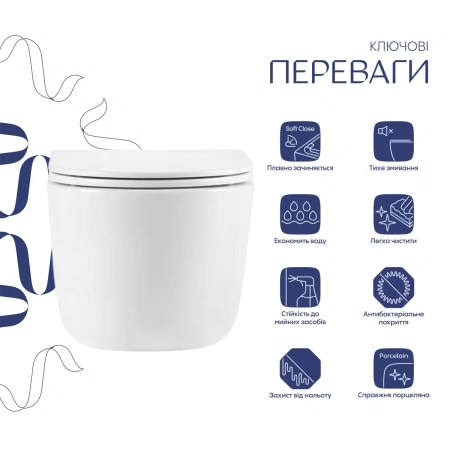 Унітаз підвісний у білому кольорі 490х360х380 з сидінням з мікроліфтом Slim Duroplast Qtap Taurus