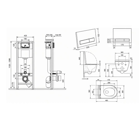 Готове рішення Qtap для ванної кімнати: підвісний унітаз Taurus Ultra Quiet 485×360×350 + комплект інсталяції Nest 4 в 1 (лінійна клавіша White)