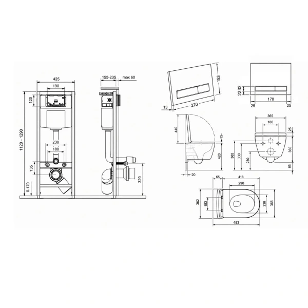 Готове рішення Qtap для ванної кімнати: підвісний унітаз Taurus Ultra Quiet 485×360×350 + комплект інсталяції Nest 4 в 1 (лінійна клавіша White)