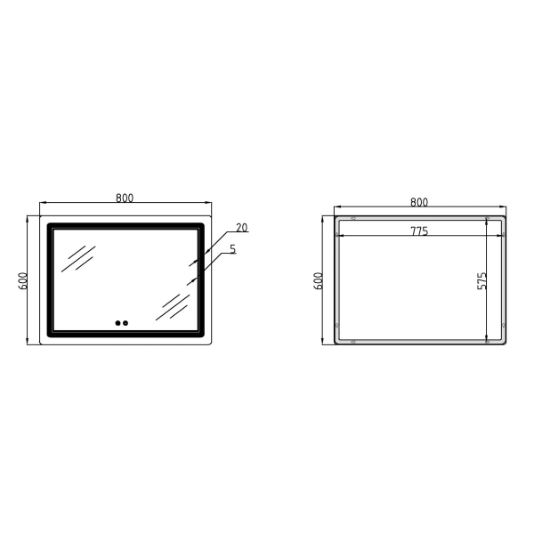 Дзеркало Qtap Cardinal (CA2) 800х600 з LED-підсвічуванням Touch, з антизапотіванням, з димером, рег. темп. кольору (3000-6500K)