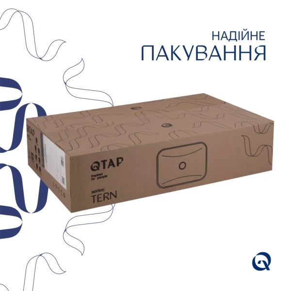 Раковина-чаша накладна прамокутна 610x350x135 мм Qtap Tern з донним клапаном