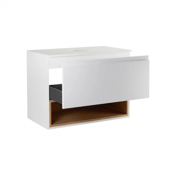 Тумба підвісна Qtap Robin 600х476х437 White/Whitish oak зі стільницею