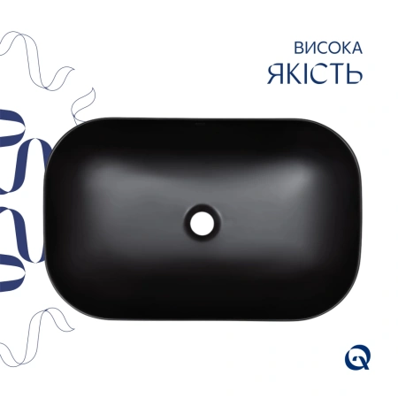 Раковина накладна прамокутна 600x390x150 мм у чорному кольорі Qtap Robin + Донний клапан