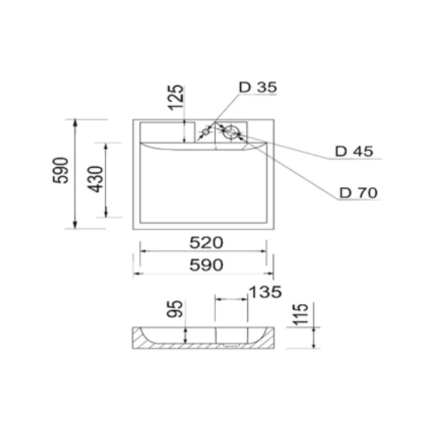 Раковина на пральну машину квадратна 595x595x115 мм, Qtap Arvin