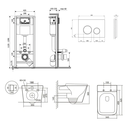 Готове рішення Qtap для ванної кімнати: підвісний унітаз Tern Ultra Quiet 525x345x360 + комплект інсталяції Nest 4 в 1 (кругла клавіша Chrome)