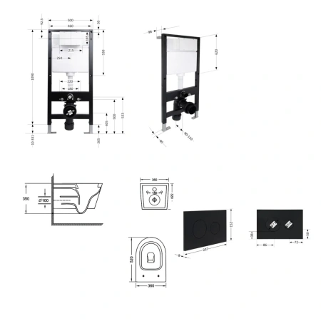 Готове рішення Qtap для ванної кімнати: підвісний унітаз Jay Ultra Quiet 520x360x320 + комплект інсталяції Standard (кругла клавіша Black)