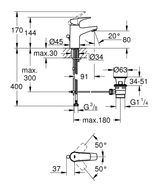 Фото Змішувач з донним клапаном GROHE BAU FLOW