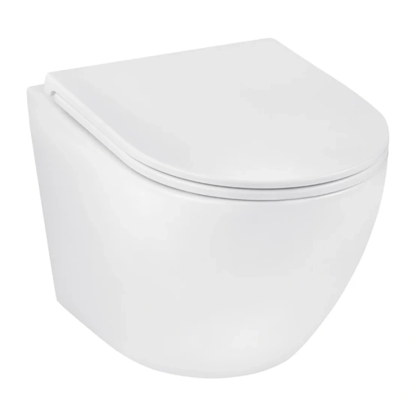 Унітаз підвісний безобідковий Kroner Harz WHI493736 RIMLESS з сидінням Slim Duroplast / Soft-close /