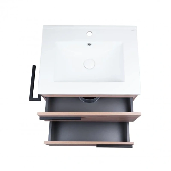 Комплект Qtap Taurus 600х800х437 Whitish oak тумба для пола + раковина врізна