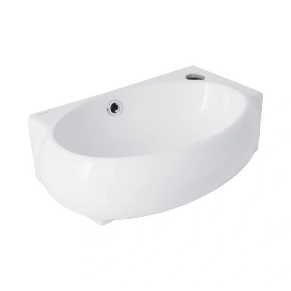 Раковина підвісна Leo 430x285x160 мм, White, права, овальна, без донного клапана Qtap