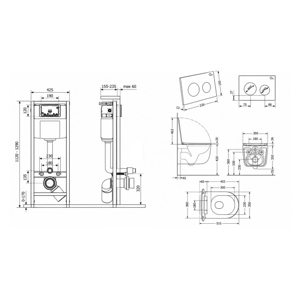 Готове рішення Qtap для ванної кімнати: підвісний унітаз Taurus Ultra Quiet 515×360×350 + комплект інсталяції Nest 4 в 1 (кругла клавіша Chrome)