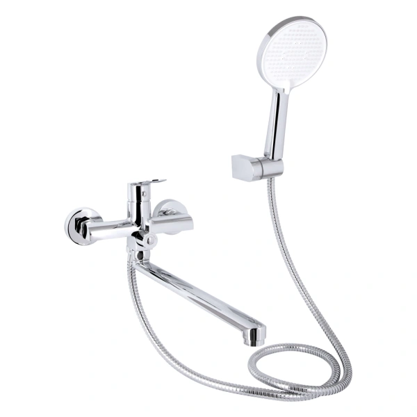 Змішувач для ванни з довгим виливом та душовим гарнітуром Qtap Evia