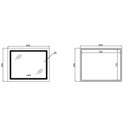 Дзеркало Lidz Kubis (KU2) 1000х800 з годинником, з LED-підсвічуванням Touch, з антизапотіванням, з регулюванням яскравості