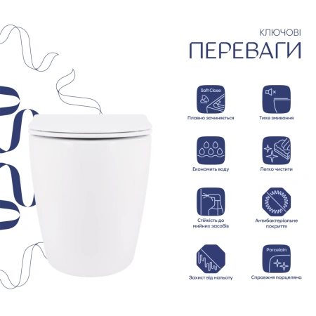 Унітаз підвісний білий 520x365x365 мм. з сидінням Slim Duroplast Qtap Robin