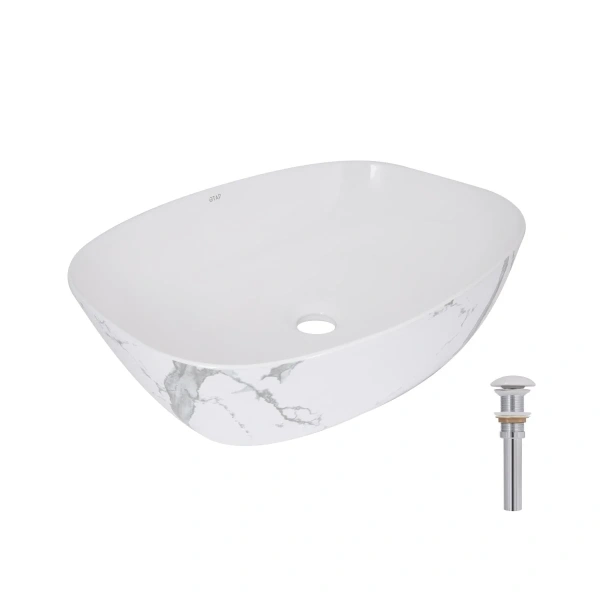 Раковина накладна Qtap Cardinal 500х380х140 мм, Marble, прямокутна, з донним клапаном