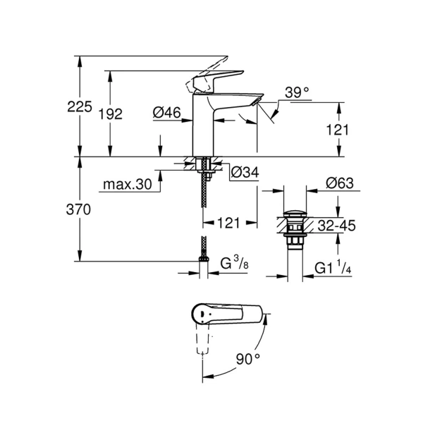 Фото Змішувач для раковини Grohe QuickFix Start M-Size з донним клапаном