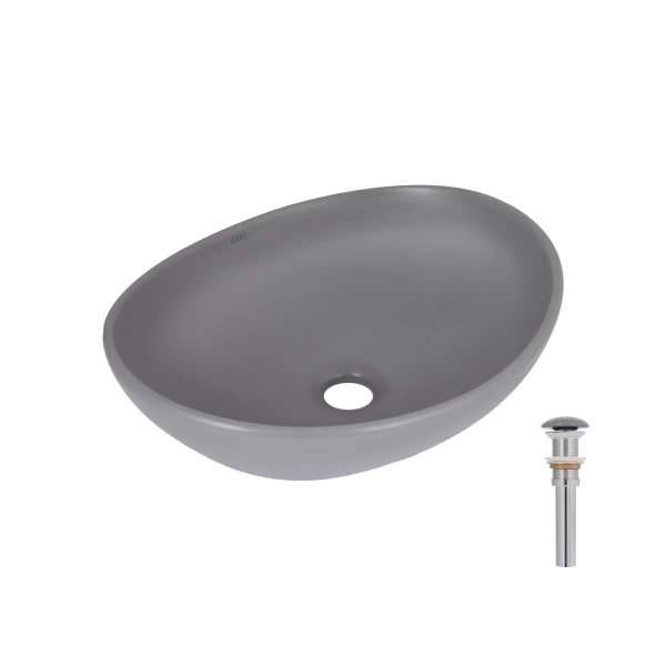 Раковина накладна Qtap Dove 415x340x140 мм, Stone grey, овальна, з донним клапаном
