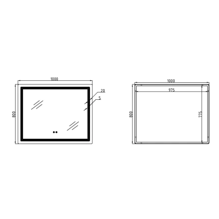 Дзеркало Qtap Cardinal (CA2) 1000х800 з LED-підсвічуванням Touch, з антизапотіванням, з димером, рег. темп. кольору (3000-6500K)