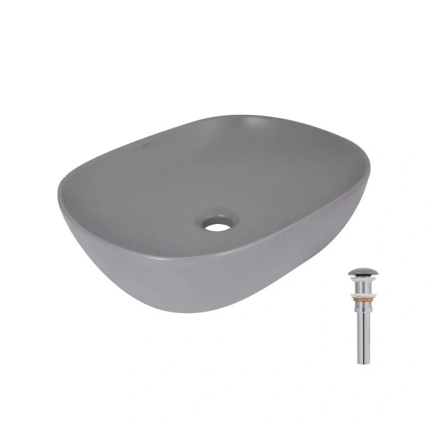 Раковина накладна Qtap Aquarius 470x380x120 мм, Stone grey, прямокутна, з донним клапаном