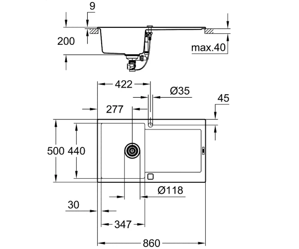 Фото Мийка з крилом 86 см GROHE K-SERIES K 500