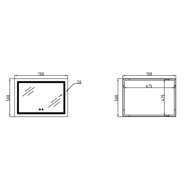 Дзеркало Qtap Mideya (DC-F613) 700х500 з LED-підсвічуванням Touch, з антизапотіванням, димером