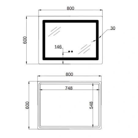Дзеркало Lidz Kubis (KU2) 800х600 з LED-підсвічуванням Touch, з антизапотіванням, з регулюванням яскравості