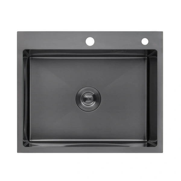 Фото Комплект кухонна мийка Kroner Schwarze-6050HM PVD + змішувач Ersel-GRP03393BLK + дозатор Spender-026