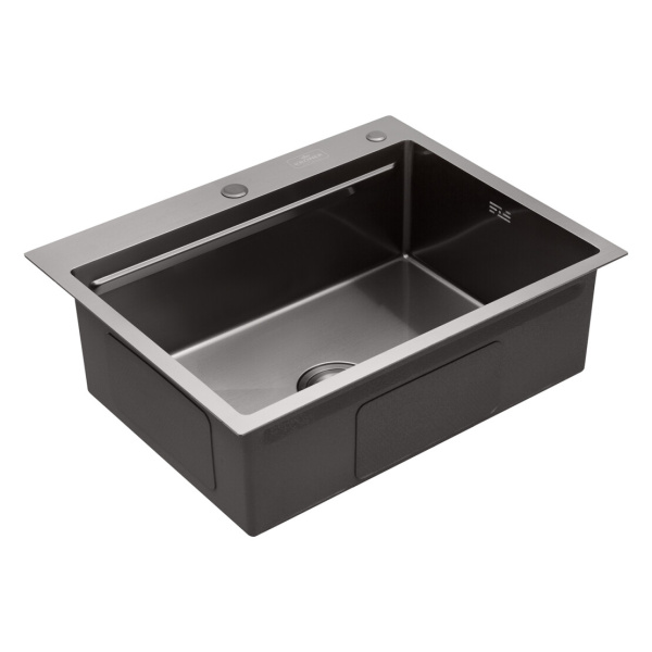 Кухонна мийка Kroner KRP Schwarze - 6350HM PVD (3.0/1.0 мм) у кольорі графіт + сушарка