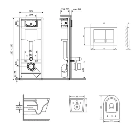 Готове рішення Qtap для ванної кімнати: підвісний унітаз Swan Ultra Quiet 485x360x320 + комплект інсталяції Nest 4 в 1 (квадратна клавіша Satin)