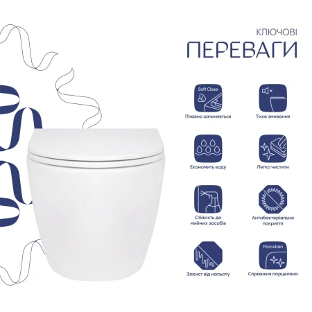 Унітаз підвісний Qtap Robin безобідковий з сидінням Slim Soft-close