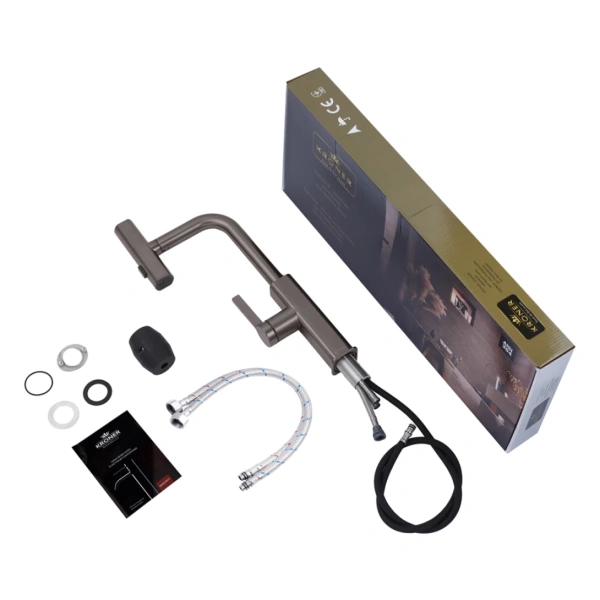 Змішувач для кухні з висувним виливом (Графіт) Kroner KRP Edelstahl Klassisch - PVD03918