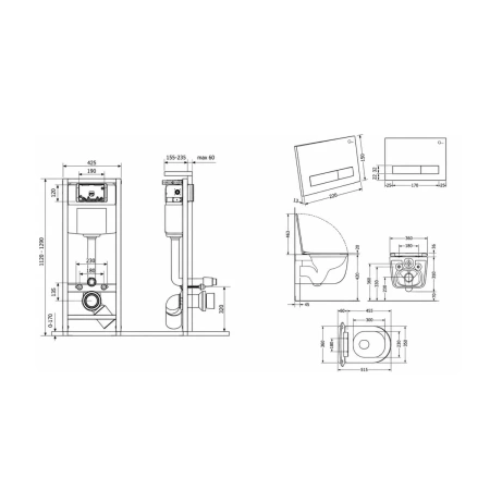 Готове рішення Qtap для ванної кімнати: підвісний унітаз Taurus Ultra Quiet 515×360×350 + комплект інсталяції Nest 4 в 1 (лінійна клавіша Satin)