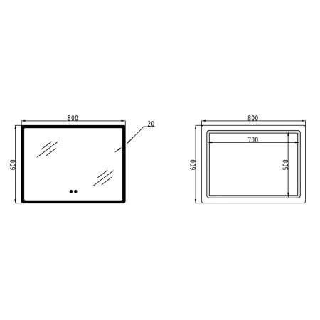 Дзеркало Lidz Orion (OR2) 800х600 з LED-підсвічуванням Touch, з антизапотіванням, з регулюванням яскравості