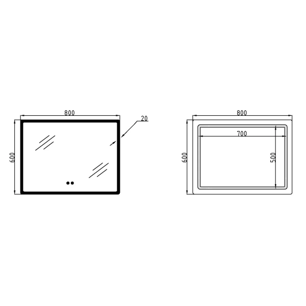 Дзеркало Lidz Orion (OR2) 800х600 з LED-підсвічуванням Touch, з антизапотіванням, з регулюванням яскравості