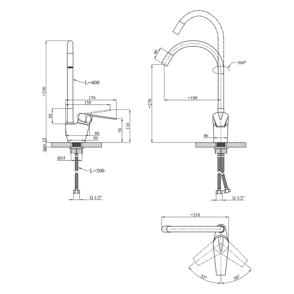 Фото Змішувач для кухні Kroner KRM Odra - C032WHI