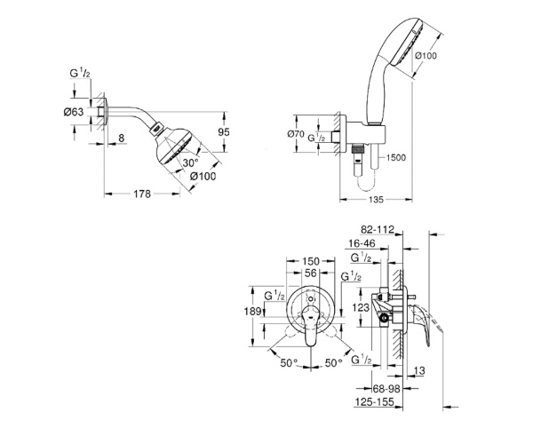 Душова система прихованого монтажу GROHE EUROECO NEW