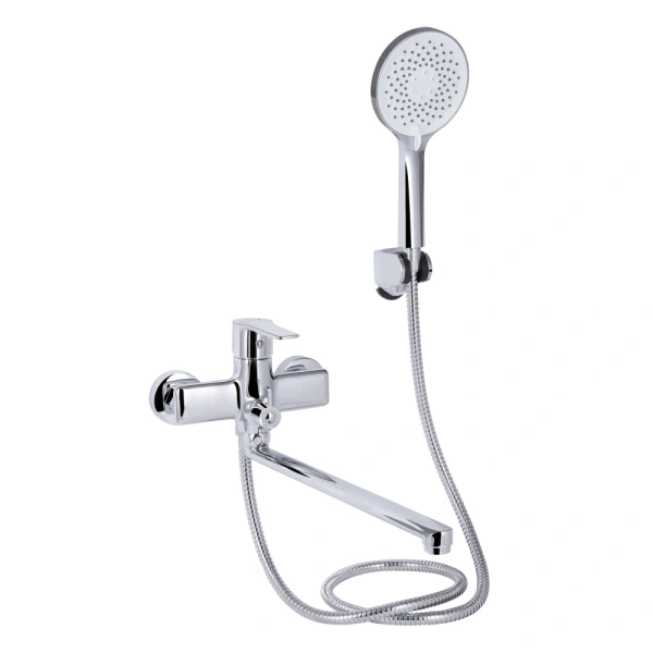 Змішувач для ванни з довгим виливом 373 мм. та душовим гарнітуром Qtap Taurus